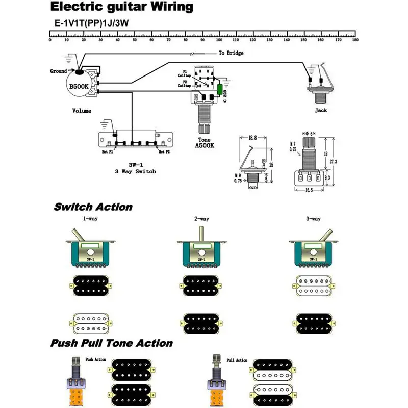 

Electric Guitar Wiring Kit 1 Volume 1 Tone 3 Toggle Switch 500K Pots Jack 1 Set
