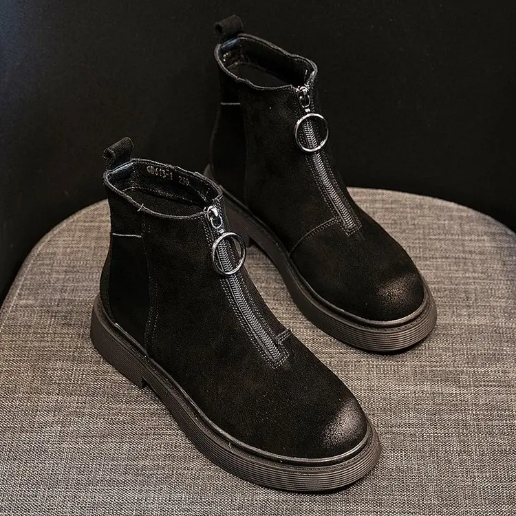 Лидер продаж зимние женские Модные Ботинки martin ботильоны на не сужающемся книзу