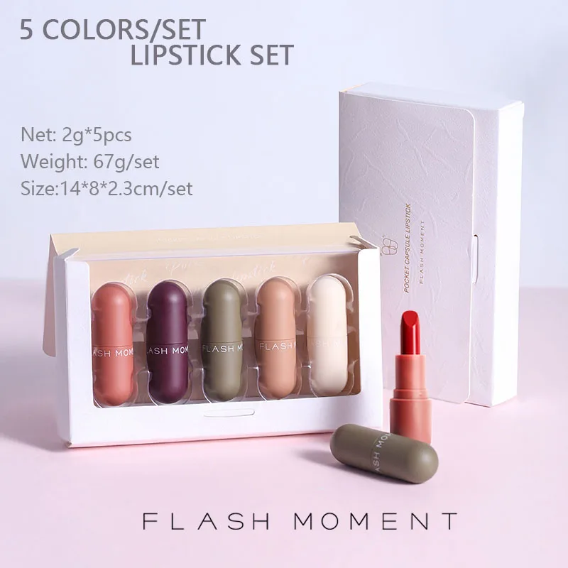 5 Colors Set(F2116) FlashMoment 5 видов цветов, Милая Мини матовая губная помада, долговечный набор, губная помада для губ, водостойкая матовая губная помада, набор для губ, блеск для губ - Цвет: 5 Colors Set(F2116)
