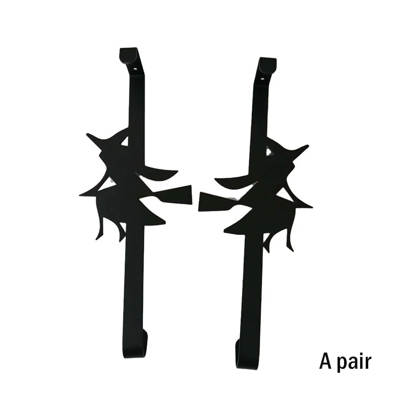 

2Pcs Halloween Door Back Single Hook Wreath Witch Hanger Black Metal Hook Door Decoration Hook