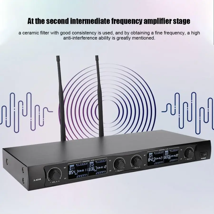 Конденсаторный микрофон Профессиональный 4 канала в комплекте UHF 700 790 МГц) с 2 шт