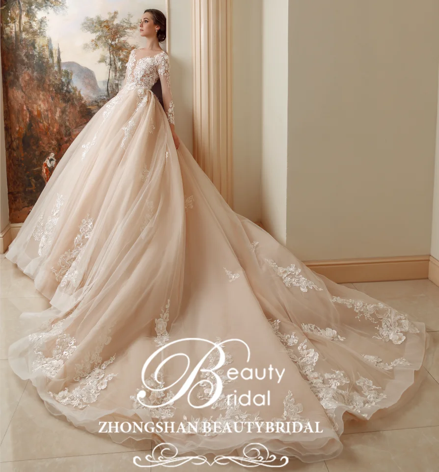 Свадебное платье 2019 романтичное кружевное принцессы с круглым вырезом и