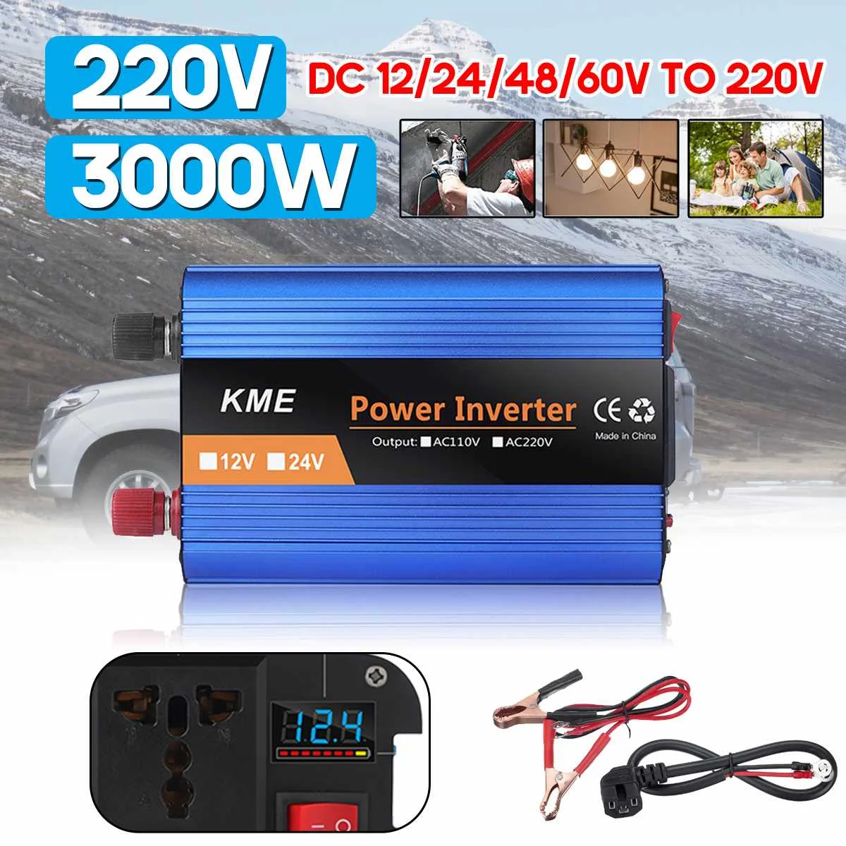 

3000W Solar Inverte DC 12/24V to AC 220V Modified Sine Wave Inverter Voltage Transformer Converter LCD Display for Car Home