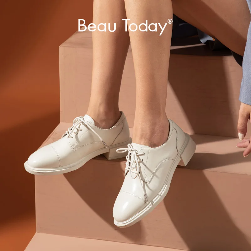 

BeauToday Casual Shoes Derby Women Synthetic Leather Round Toe Lace Up Closure Spring Autumn Female Dress Flats Handmade 21842