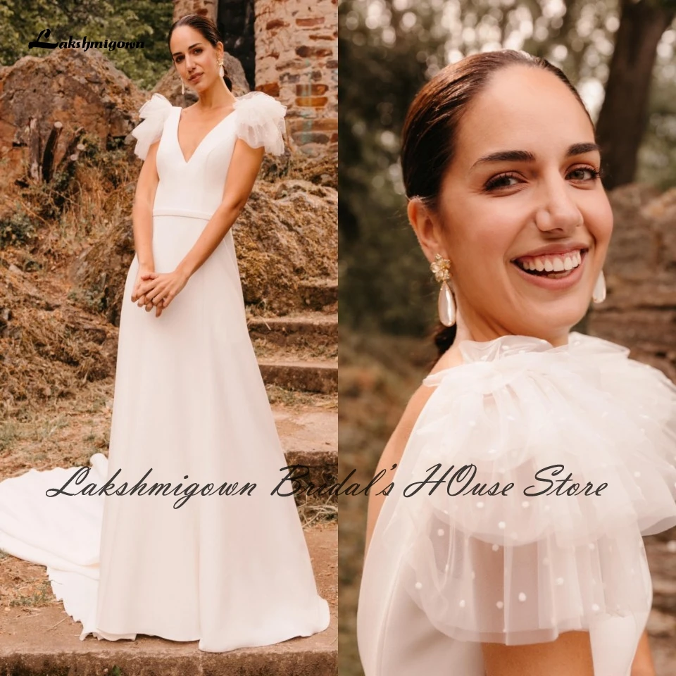 

Шикарное атласное свадебное платье Lakshmigown с открытой спиной, а-силуэт, 2021, свадебные платья короткой длины в стиле хохо, свадебные платья с п...