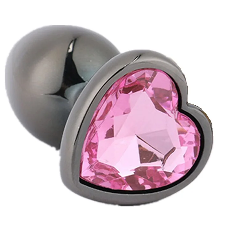 Черная металлическая розовая Анальная пробка в форме сердца силиконовая