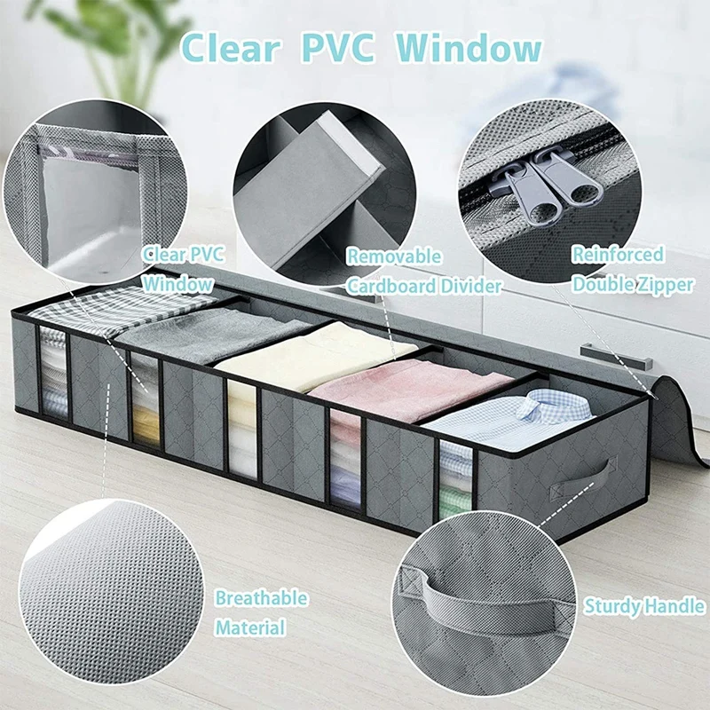 

2 Pack Underbed Storage Bag,Clothes Storage Bag with Removable Dividers Board&Clear Window,for Clothes/Blanket