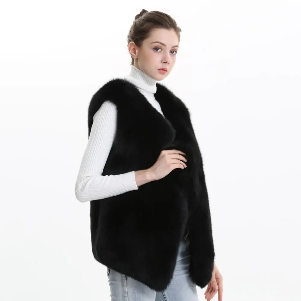 

Women Real Fur Vest Winter Fox Fur Fashion Slim Vests Luxury High Quality Fur Gilet