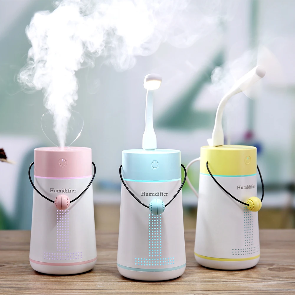 

USB 5 in 1 aroma atomizer air humidifier essential oil diffuser with LED lights, fan, mirror, message board
