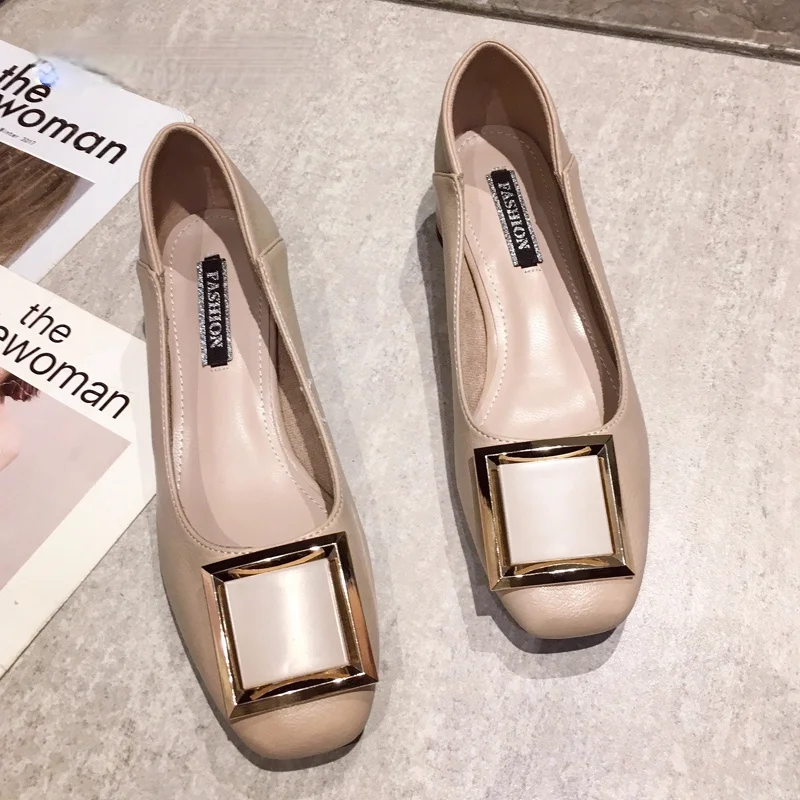 

2021 New Women Flats Shoes Low Wooden Low Heel Ballet Square Toe Shallow Buckle Brand Shoes Slip On Loafers zapatos de mujer