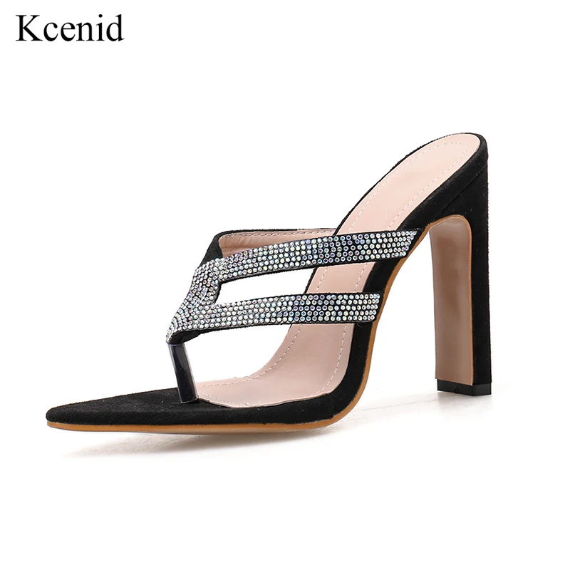 Новинка лета 2020 модные блестящие шлепанцы Kcenid стразы женская обувь на высоком