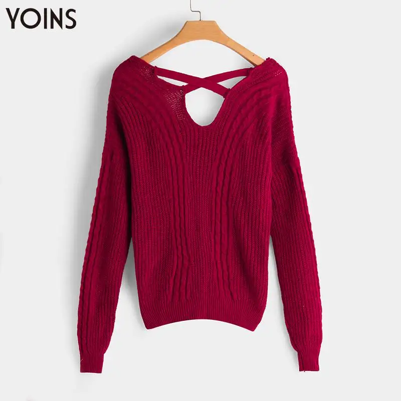 YOINS 2019 весна осень зима женские свитера джемпер перекрестный v-образный вырез