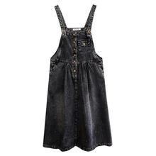 Vestido vaquero largo de talla grande para mujer, vaquero con tirantes negros, moda coreana del Reino Unido, para fiesta y Club (3)