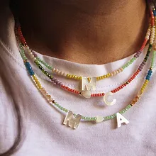 Shell letter necklace 2mm crystal 2020 new jewelry women short boutique beaded accessories charm Christmas gift fashion wild