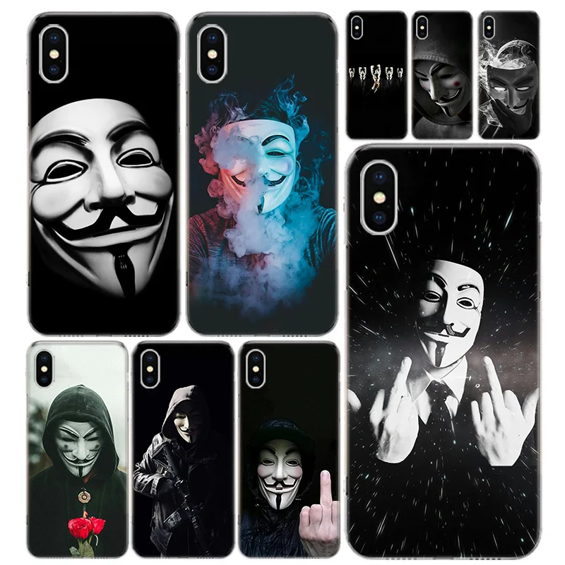 

Anonymous Phone Case Cover For iPhone 13 11 Pro 12 Mini 7 8 6 6S Plus + XR X XS MAX SE 5 5S Art Customized Coque Cover