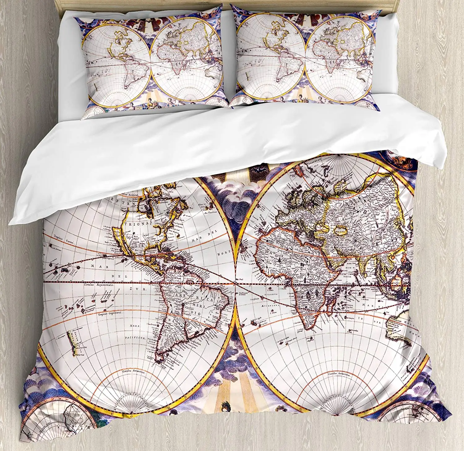 Набор пододеяльников с картой мира старинная карта фермерами полем солнцем
