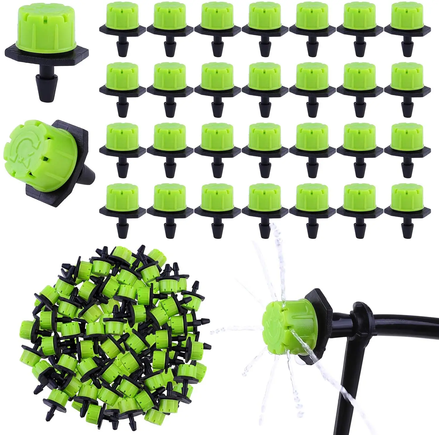

100Pcs Green 1/4Inch Garden Adjustable Nozzles Drip Irrigation Watering Sprinkler Anti-Clogging Emitter Dripper Green Garden Sup