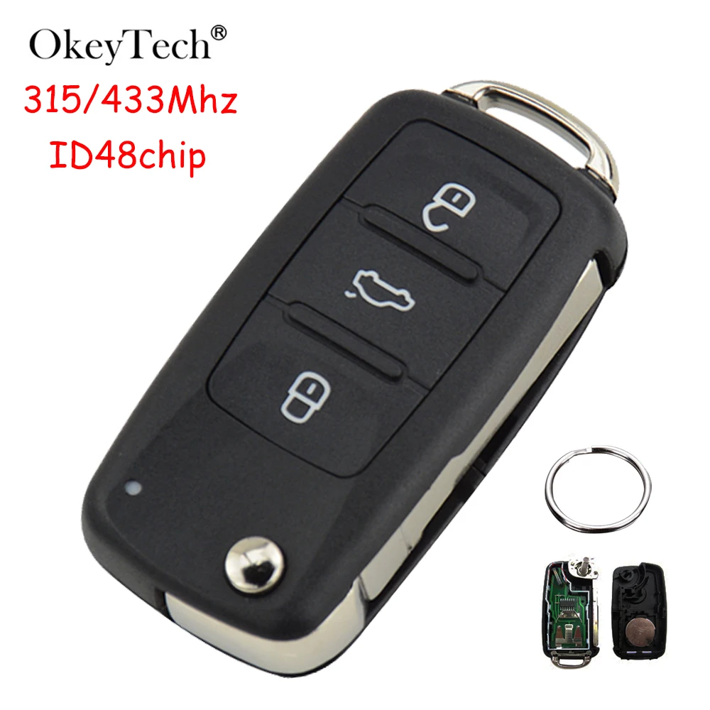 OkeyTech 433 МГц 1KO959753N/1JO959753DJ ID48 чип 3 кнопки флип складной дистанционный ключ брелок от