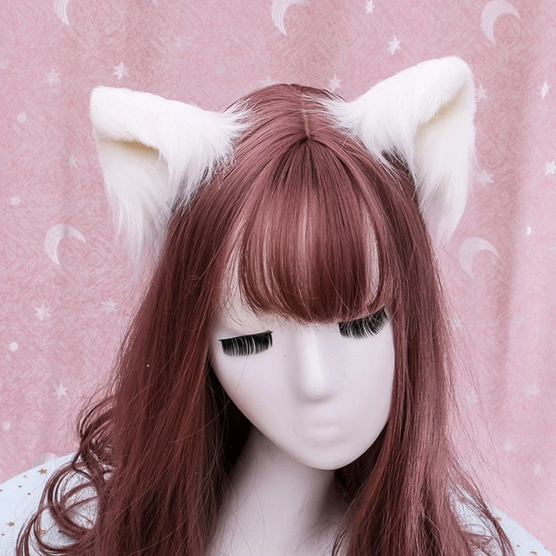 Милые меховые заколки для волос с ушками животных 2020 Женские аниме волк кошка