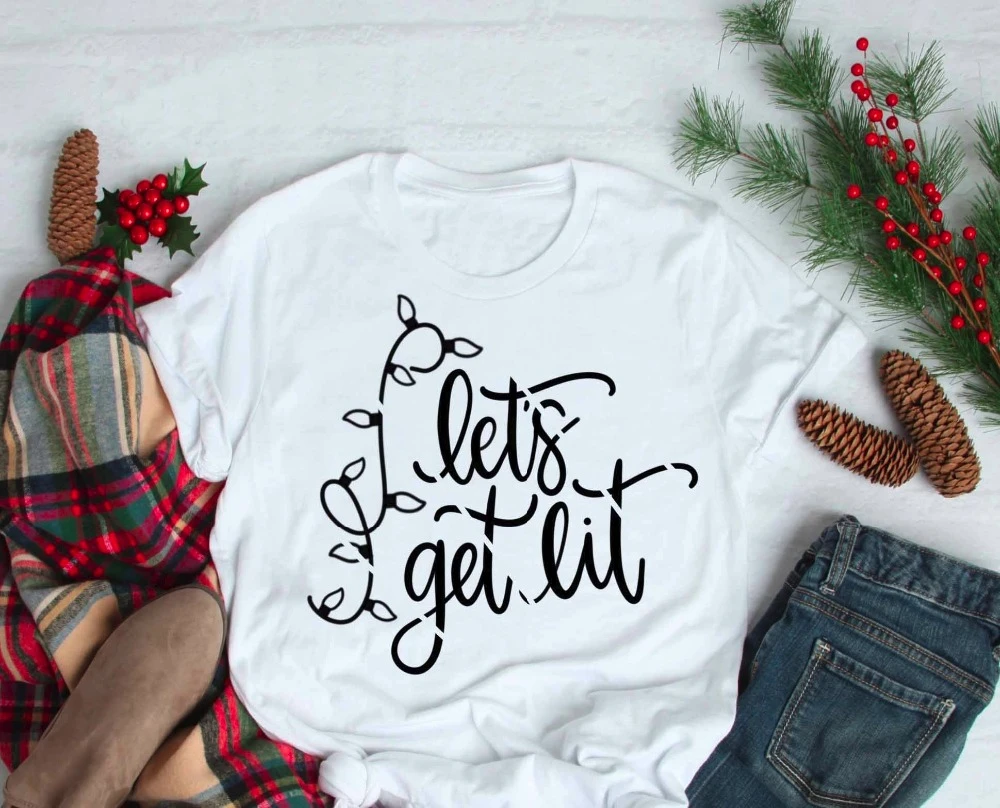 

Let's get Lit Christmas Lights Party t-shirt women fashion simple street style cotton casual shirt harajuku girl gift tees K700