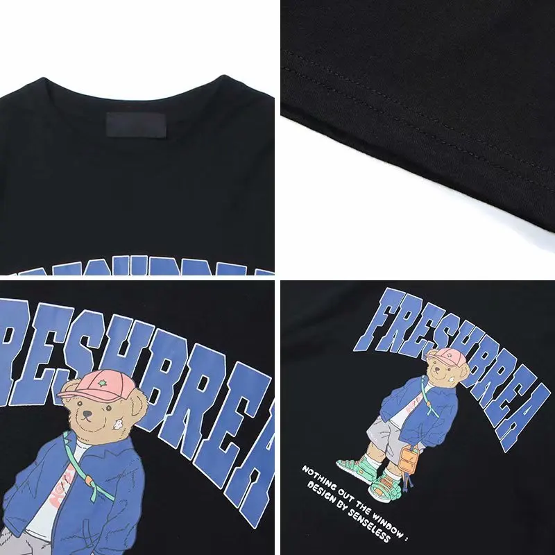 

Oversized T Shirt Men T-shirt Summer High Street Round Neck Comfortable T Shirt 100% Cotton Cartoon T-shirt Streetwear