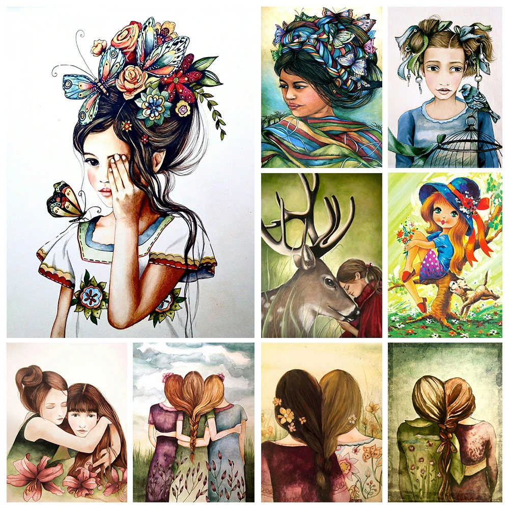 Алмазная 5D картина сделай сам мозаика с узором в виде бабочки девушки и сестры