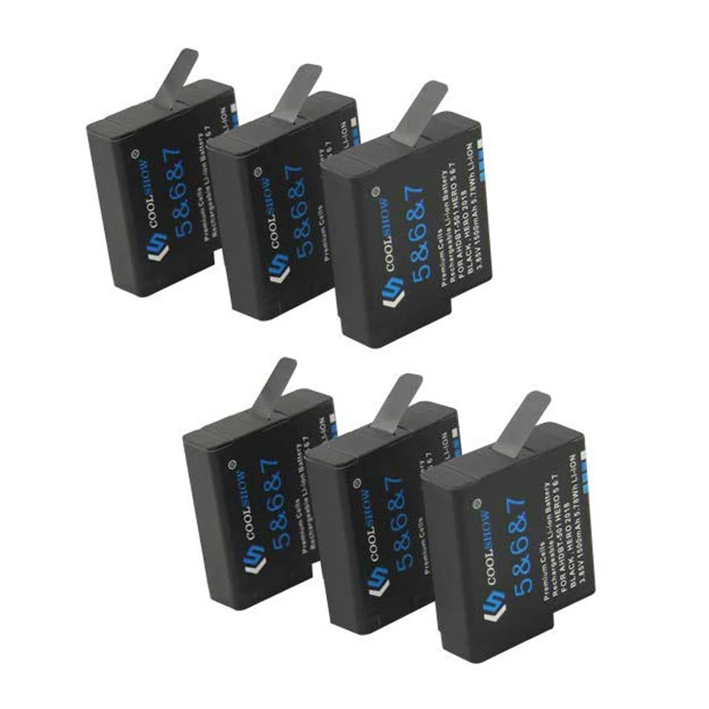 AHDBT-501 Аккумулятор для камеры GoPro Hero 5 Gopro 6 7 AHDBT 501 1500 mAh/AHDBT501 USB зарядное устройство для Go Pro 7 6 5 Hero5 аксессуары - Цвет: 6pcs Battery