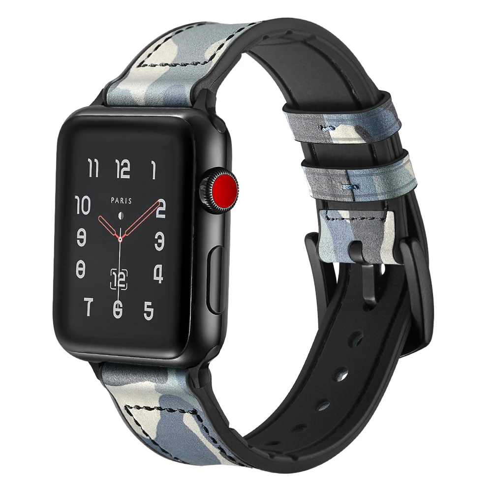 Ремешок из силикона и кожи для Apple watch band 44 мм 40 камуфляжный браслет iWatch 38 42 apple series 3