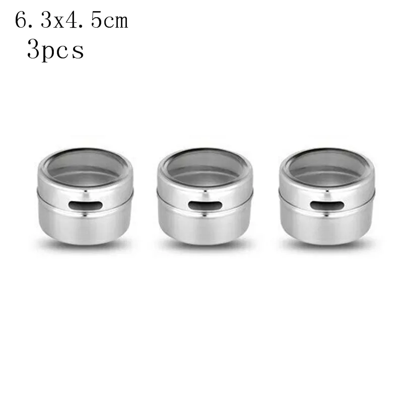 silver-B-3PCS Баночка для специй на магните, набор в коробке Нержавеющая сталь специй жестяные банки контейнер перец приправы бутылка для хранения Кухня инструмент 1/3/4/6 шт - Цвет: silver-B-3PCS