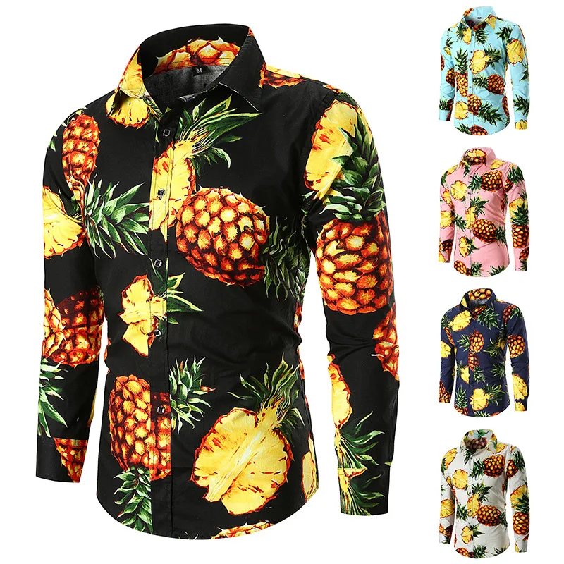 

Рубашка мужская классическая с принтом фруктов, хлопковая смокинг, длинный рукав, приталенная, свадебная, на пуговицах, черная C095