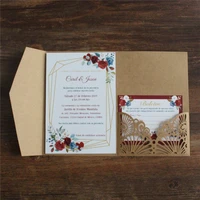 rural invitation card for wedding engagement floral inserts design christmas gift card 50 pcs