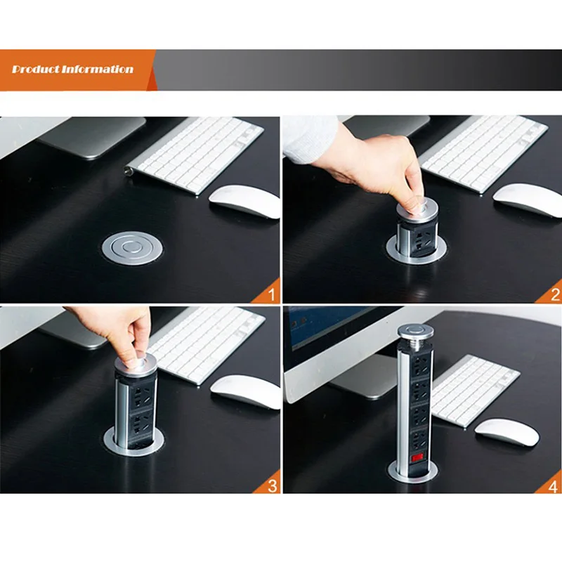 Выдвижная электрическая 3 гнезда 2 USB кухонная офисная настольная розетка