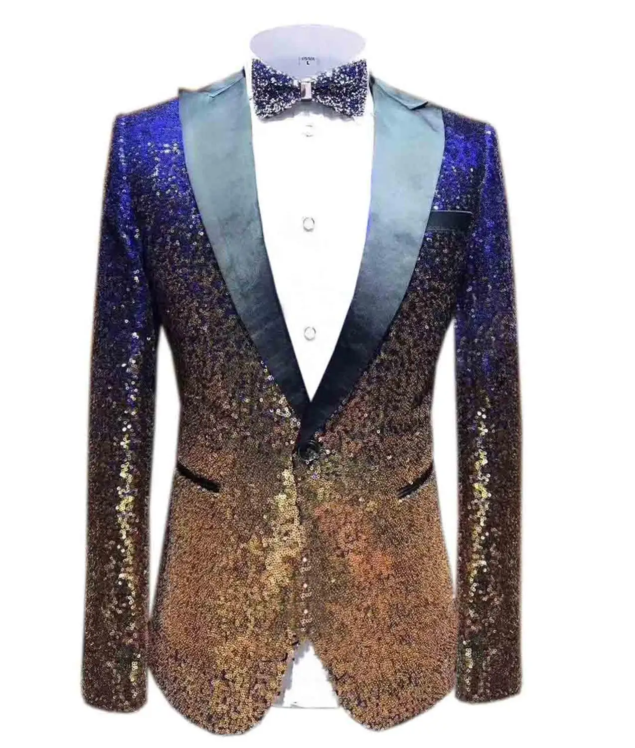 Royal Blue-Gold 1 шт. Блестящий Мужской Блейзер костюм Slim Fit пиковая Нотч лацкан смокинг для вечеринка, Свадебный банкет ночной клуб блейзер - Цвет: Royal Blue-Gold