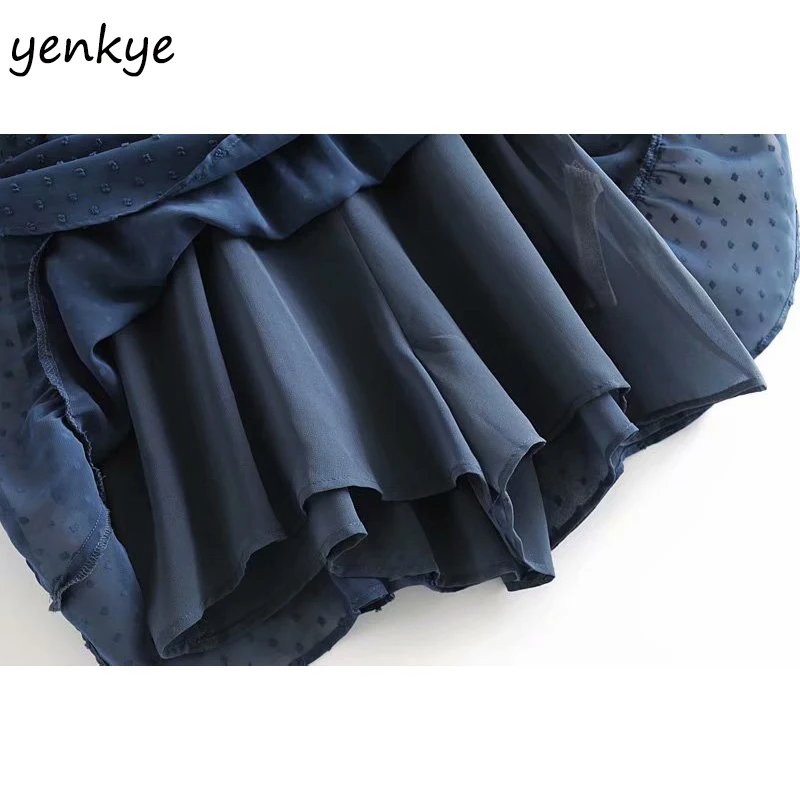 Винтажный Синий Швейцарский шифоновый комбинезон в горошек Женский Летний с