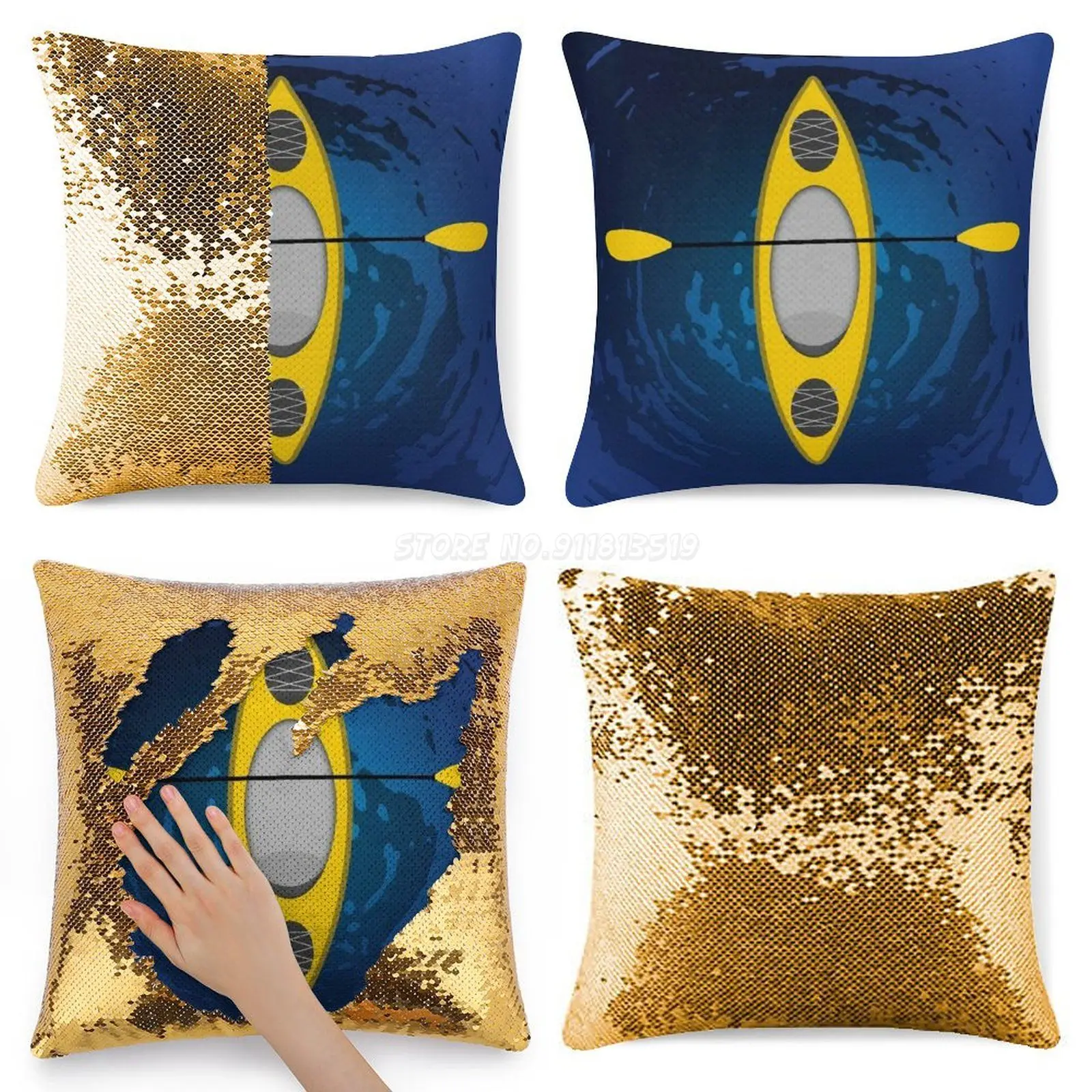 Каякинговая (желтая) наволочка с пайетками украшение для дома и кафе меняющая