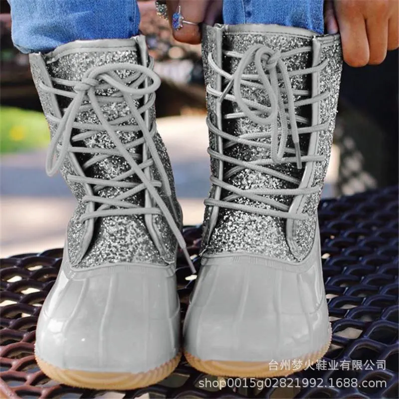 

2019 fashion duck hunting boots middle help women rain boots European and American foreign trade new fashion shoes rain boots