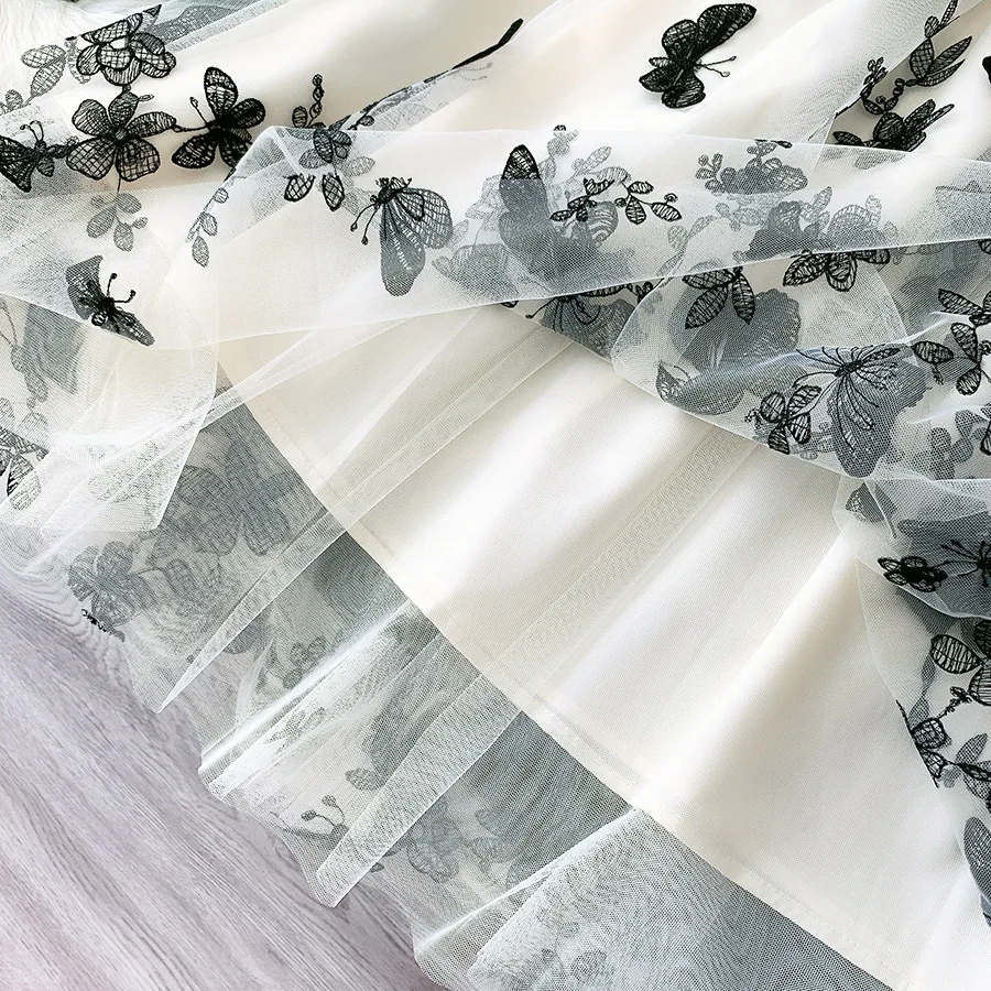 

Woman Skirts Butterfly Skirt Mid-length Mesh A-line Puff Skirt 2021 Summer New Embroidered Skirt Long Skirt