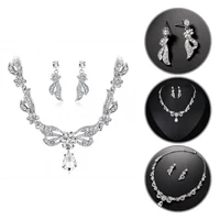 popular flower skin friendly shiny oval shaped pendant necklace earrings choker necklace wedding jewelry set 1 set