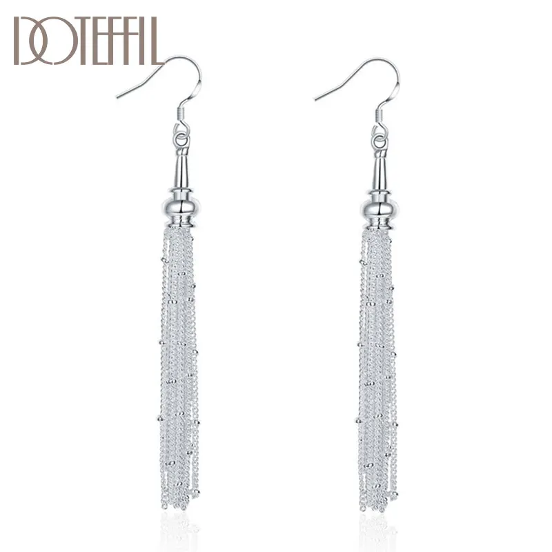 

DOTEFFIL 925 Sterling Silver 18 Line Long High Quality Earrings Charm Women Jewelry Fashion Wedding Engagement Party Gift