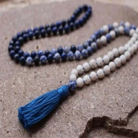 8mm lapis lazuli sodalite white lava knotted necklace beaded yoga chakra dark matter energy healing blessing all saints day