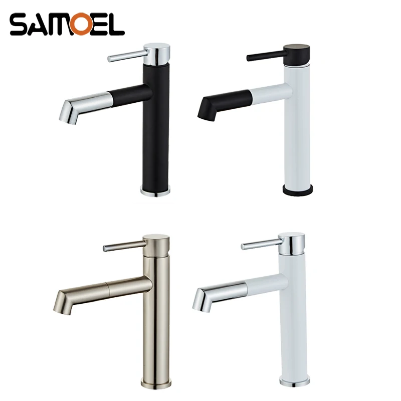 Смеситель для ванной B3436, латунный экономичный простой кран для раковины, вращение на одно отверстие, черный и белый цвета