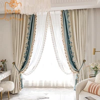 french luxury imitation silk american luxury stitching lace curtains blackout curtains for living room bedroom curtains