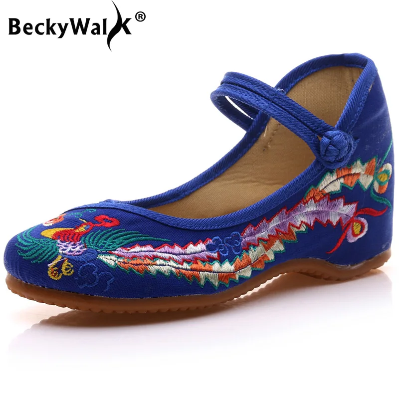 Туфли женские тканевые с вышивкой Повседневные Мэри Джейн на плоской подошве в