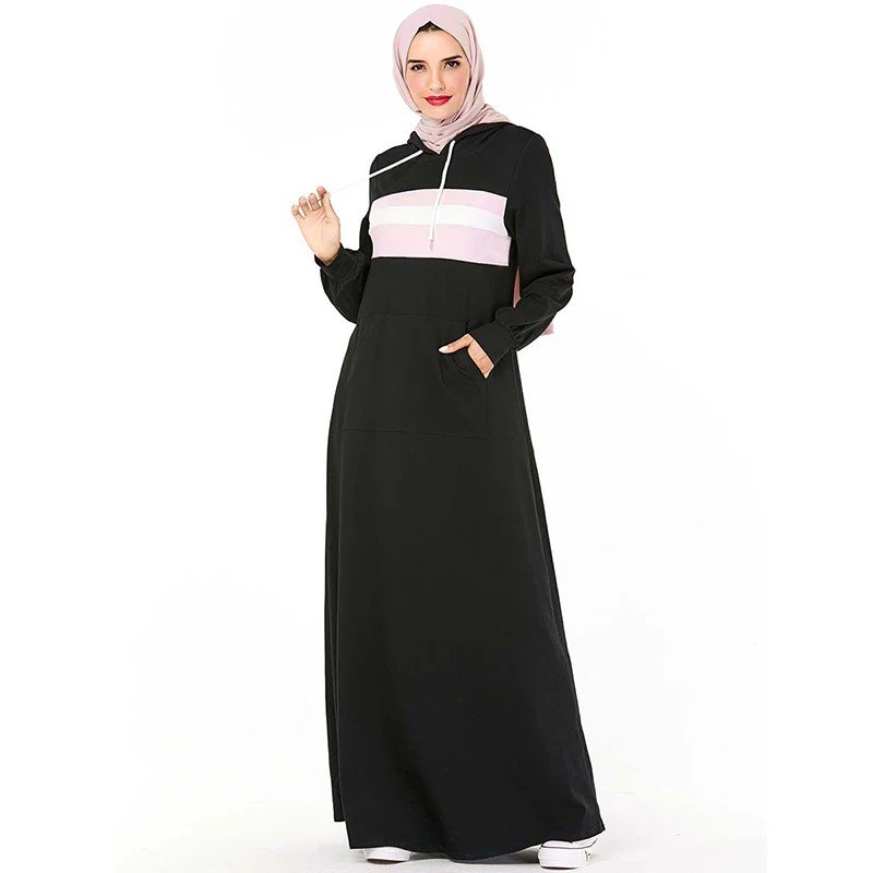 Черная толстовка с капюшоном абайя кафтан Дубай хиджаб мусульманское платье