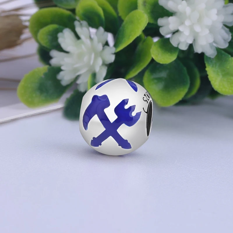

2019 925 Sterling Silver Trendy Charm Bead Blue Sailor Ball Pattern Bead Fit Original Bracelets Jewelry Charms Making