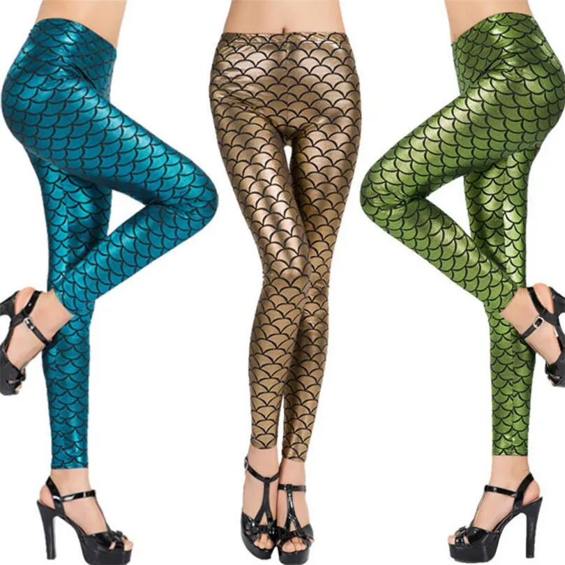 LJCUIYAO Fashion 3D Digital Print Mermaid Fish Scale Leggings Women Trousers Spandex Colorful Soft Sports Skinny Running Pants