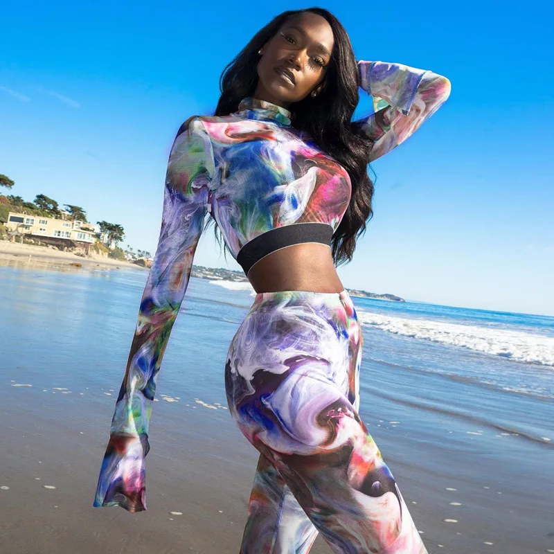 Комплект из 2 предметов яркий Сексапильный топ с принтом весенние женские брюки