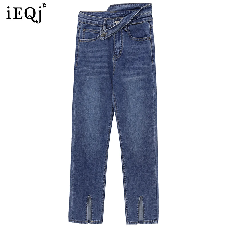 

IEQJ 2021 Autumn Winter New Female High Waist Button Design Loose All-match Straight Jeans Women's Fashion 3W664