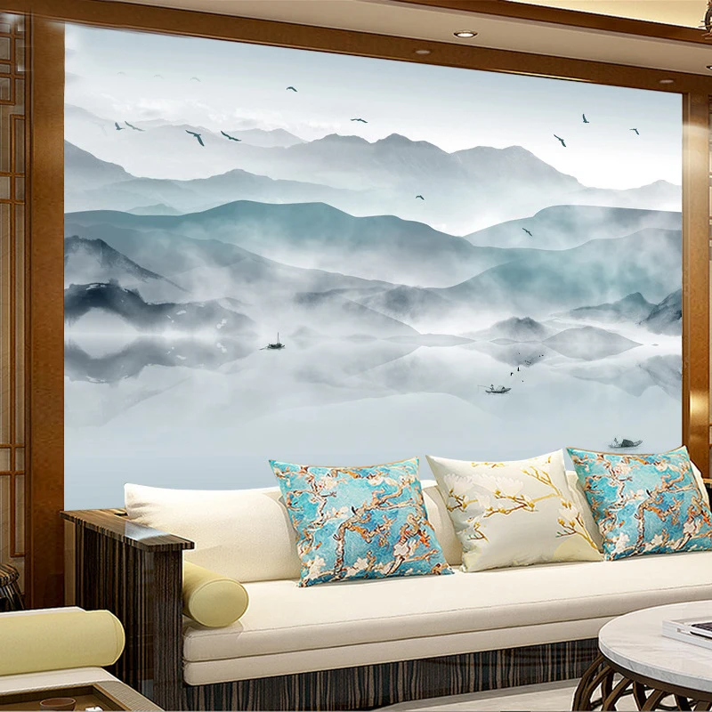 

Background Wall Paper Ink Landscape Hotel Living Room TV Background Wall Cloth Seamless Chinese Style Wallpaper