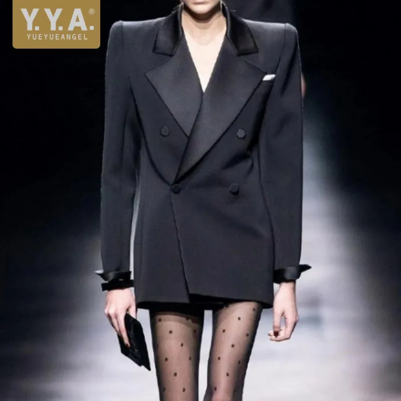 

Деловые черные костюмы средней длины, Женский Элегантный Приталенный двубортный Блейзер, модный офисный Женский костюм с длинным рукавом, ...